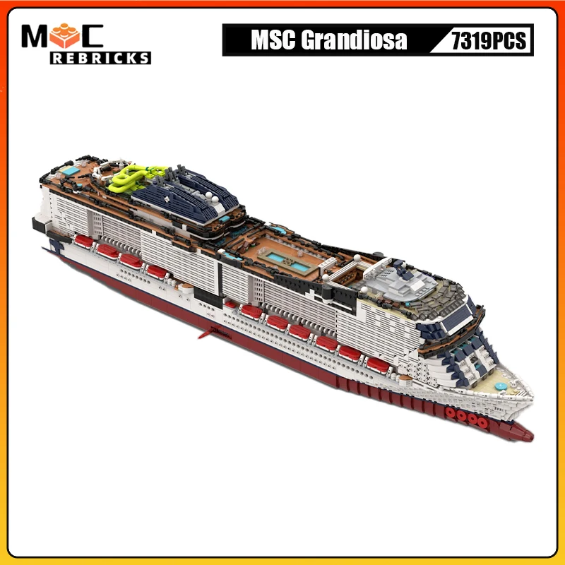 MOC Luxury Passenger Going Ship MSC Grandiosa Cruise Ship Creative Ferry Model Technology Building Blocks Toys Kid's Xmas Gifts