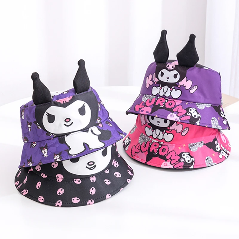 New Children's Sanrio Kuromi Bucket Hat 3D Big Ear Design Cartoon Cap For Kids Girls Cute Hat