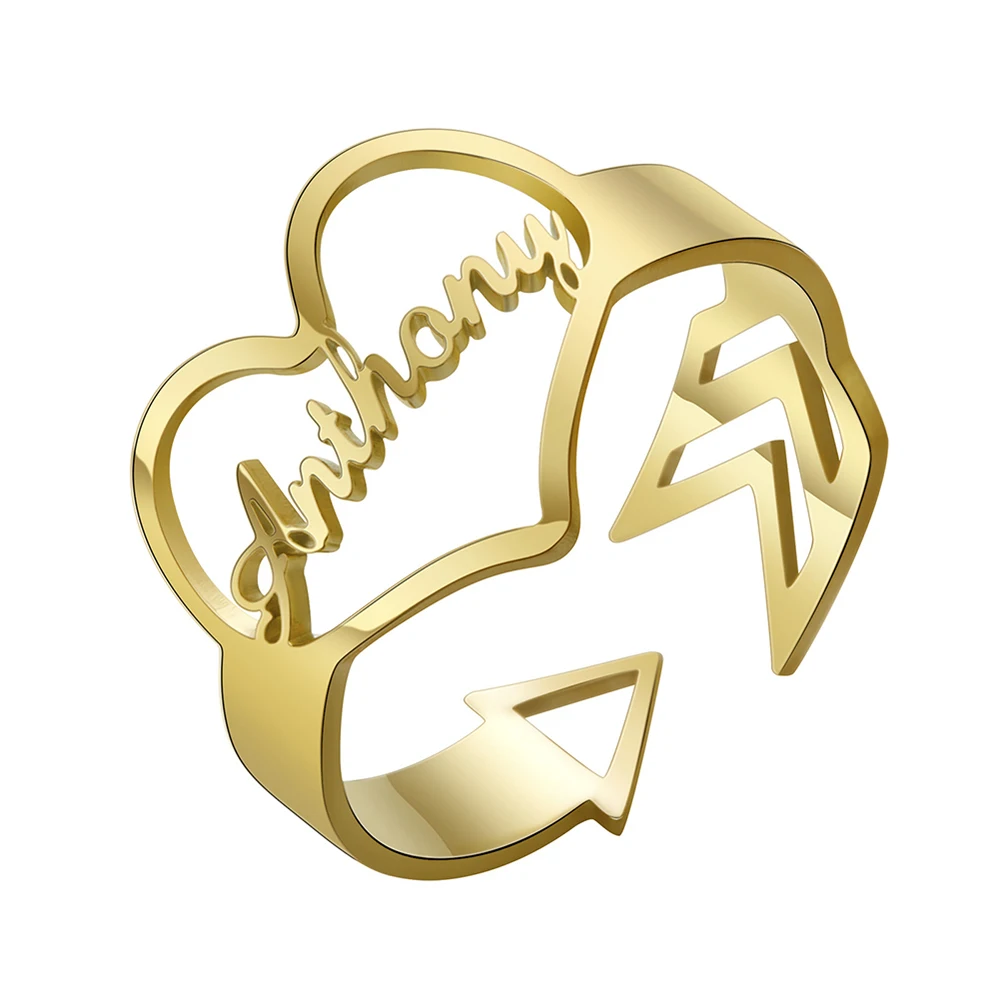 Sipuris Damenringe, Herzform, Edelstahl, personalisierbarer Namensring, trendige, verstellbare Öffnung, modischer Schmuck, Geschenke für Frauen 2024 – Detail 10