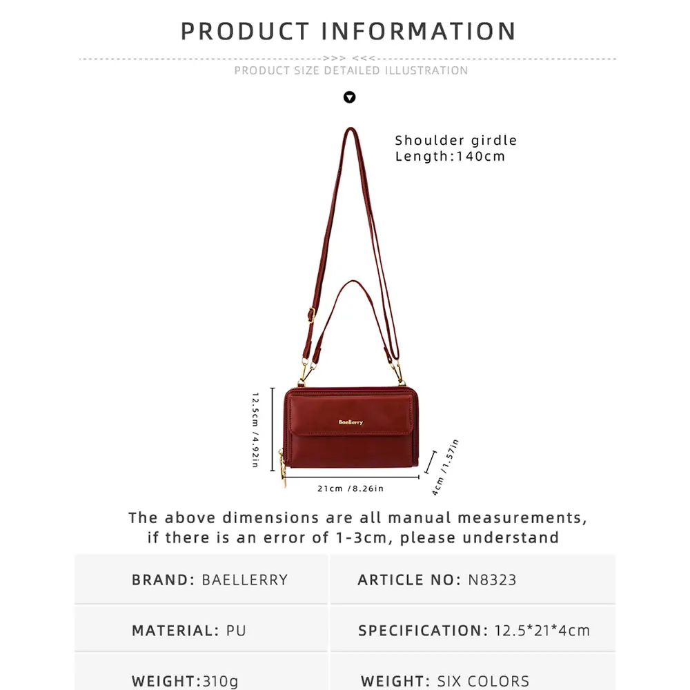 Baellerry New Women Phone Pocket Wallets Crossbody Bags Big Capacity Female Handbags Brand Card Holder Women's Clutch Bag