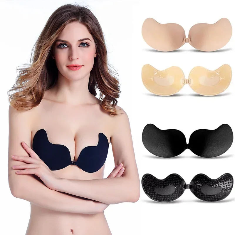 Sexy Women\'s bra Invisible Push Up Bra Self-Adhesive Silicone Seamless Front Closure Sticky Backless Strapless Bra