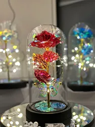 Romantic LED Rose Butterfly Lamp in Glass Dome - Perfect Home Decor and Gift for Weddings, Birthdays, Valentine's Day, and Mothe