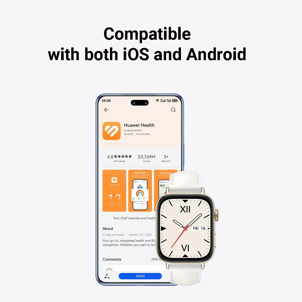 ساعة ذكية من نوع Huawei Watch FIT 3 ، إصدار عالمي ، شاشة AMOLED بشاشة عرض ، اتصال بالبلوتوث ، متوافقة مع iOS وAndroid