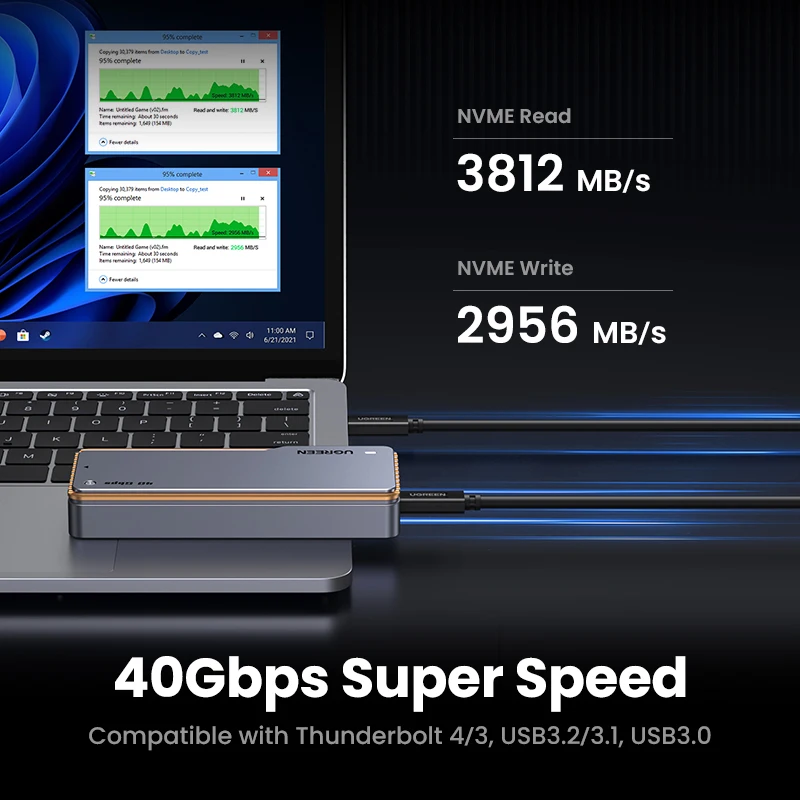 UGREEN 40Gbps NVMe SSD Enclosure M.2 to USB4.0 SSD Case Compatible with M.2 NVME PCIe Built-in Cooling Vest Aluminum Heat Sink