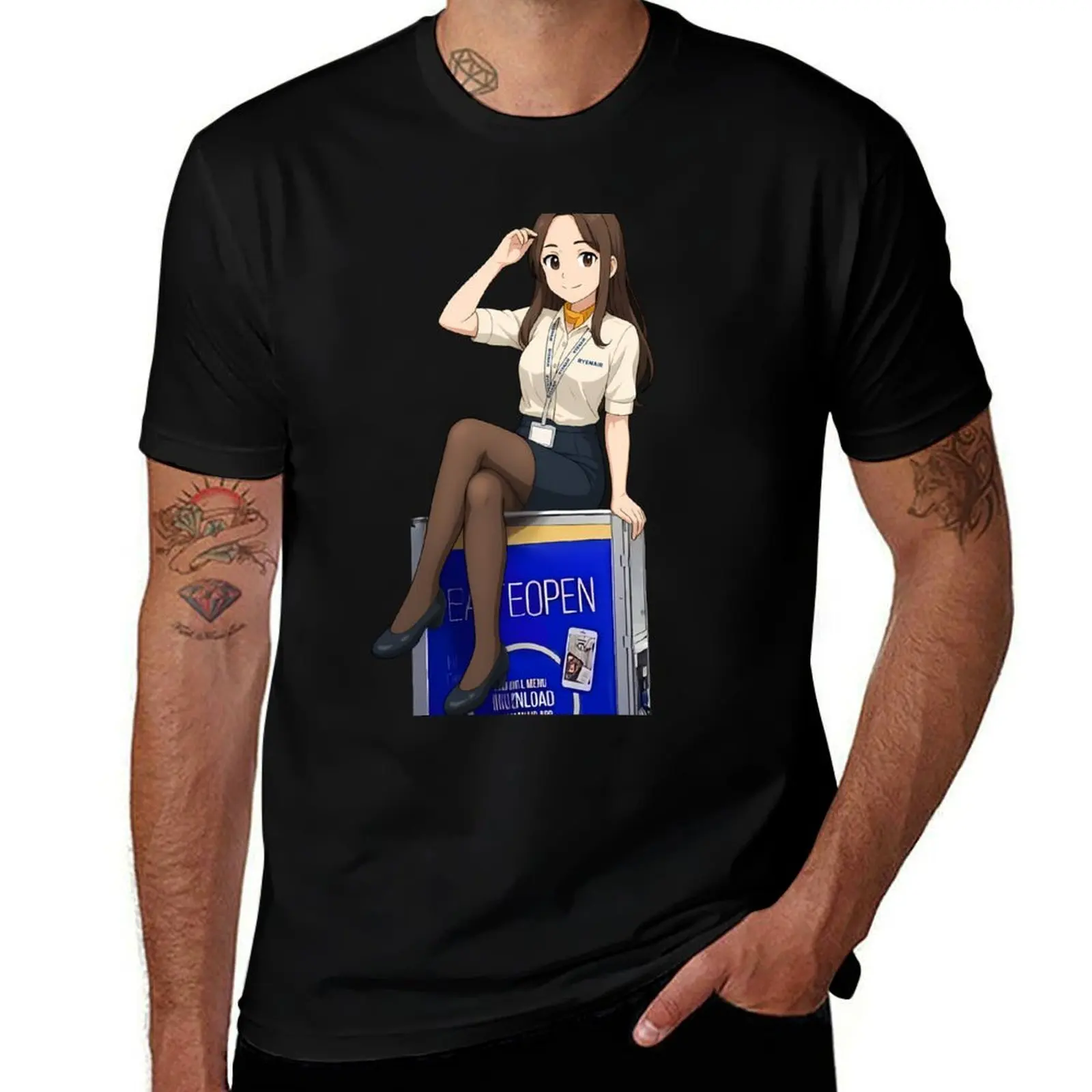 

Flight Attendant Anime Girl T-Shirt Luxury man summer tops korean fashion anime shirt shirts graphic tee men