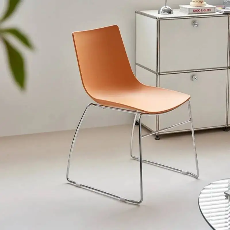 Chair Frame Dining Modern with Chrome Metal Minimalist Upholstered Kitchen Plastic Chair for Dining Room Home Furniture