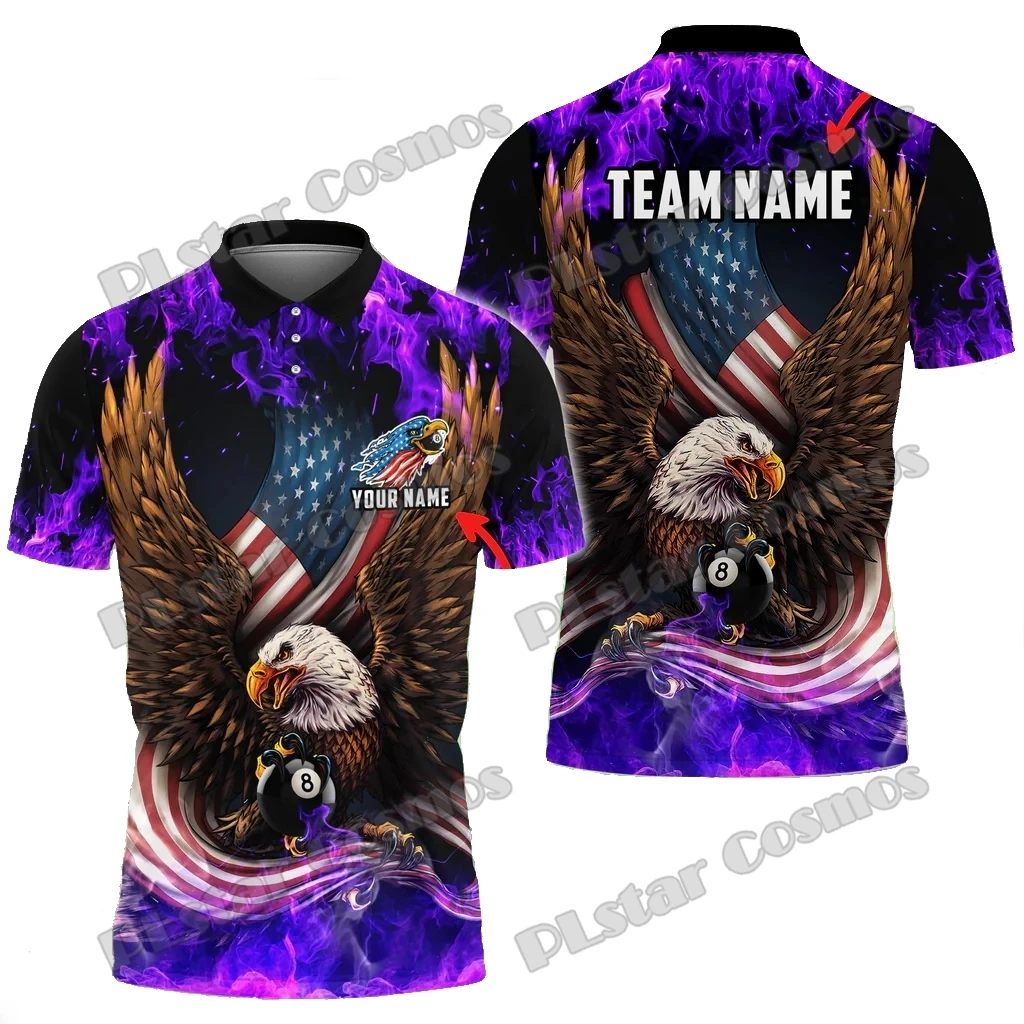 

Billiards Eagle US Flag Pattern Personalized Name, Team Name 3D Printed Premium Men's Polo Shirt Summer Casual Polo Shirt POL179