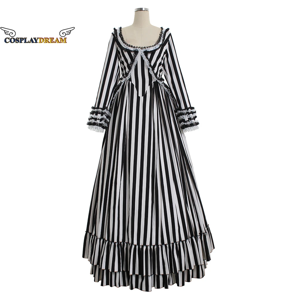 

Sleepy Hollow Katrina Van Tassel Cosplay Costume Black and White Striped Dress Katrina Van Tassel Cosplay Dress medieval Dress