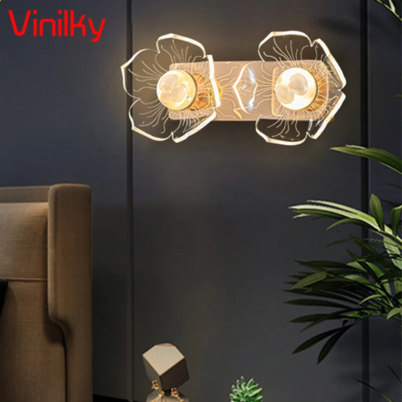 

Nordic LED Wall Lamp Flower Shape Wall Lights Living Room Bedroom Creative Luxury Background Lamps For Home Hotel Decoration