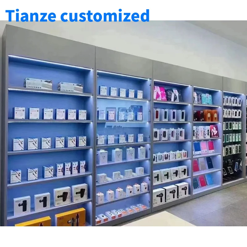 （customized）Professional Retail Shop Electronic Product Showcase 3C Headphone Display Furniture Cellphone Accessories Cabinet wi