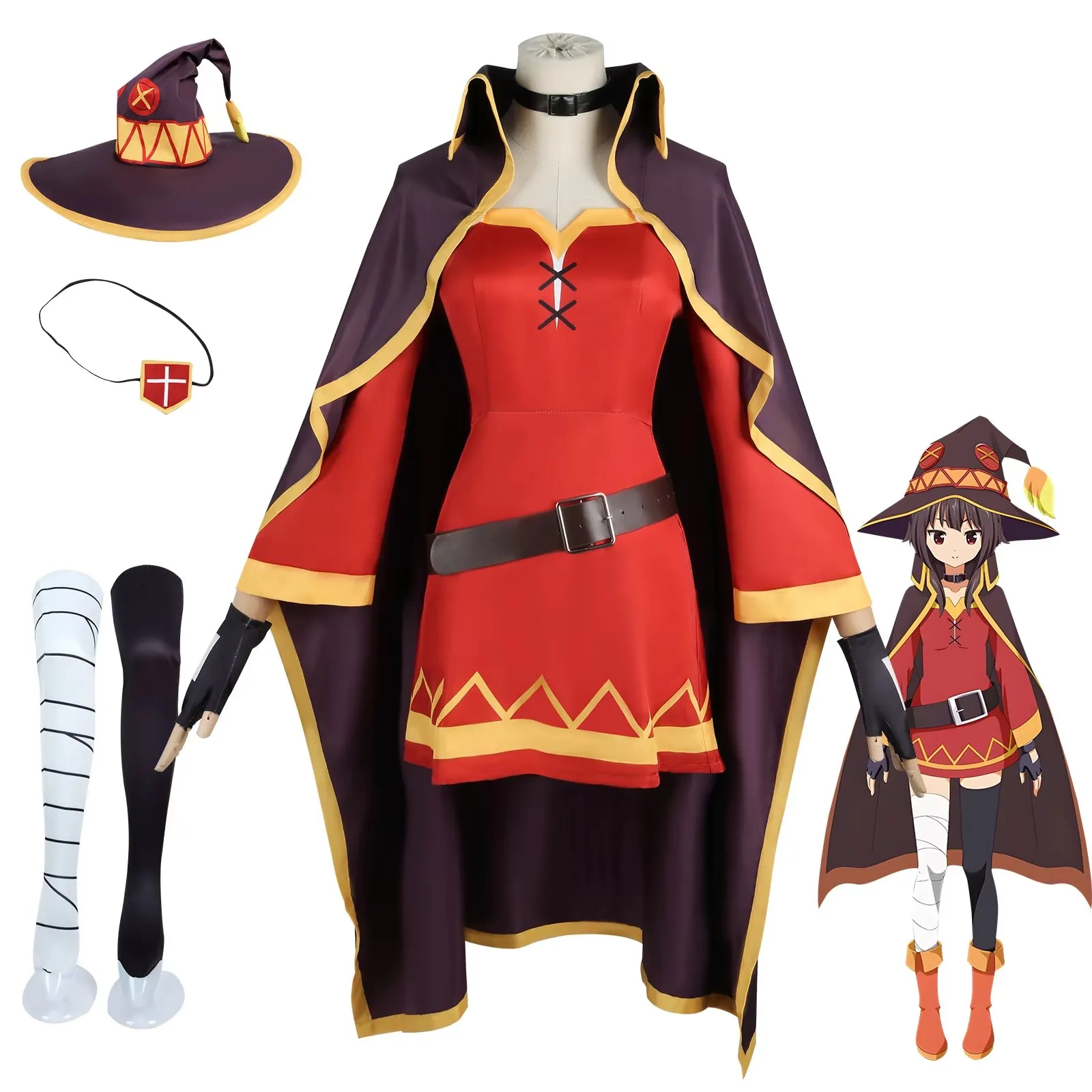 Anime Megumin Cosplay Kostüm Hut Damen Zauberin Kleid Outfits Megumin Cos Halloween Cos Kostüme Socken Zubehör