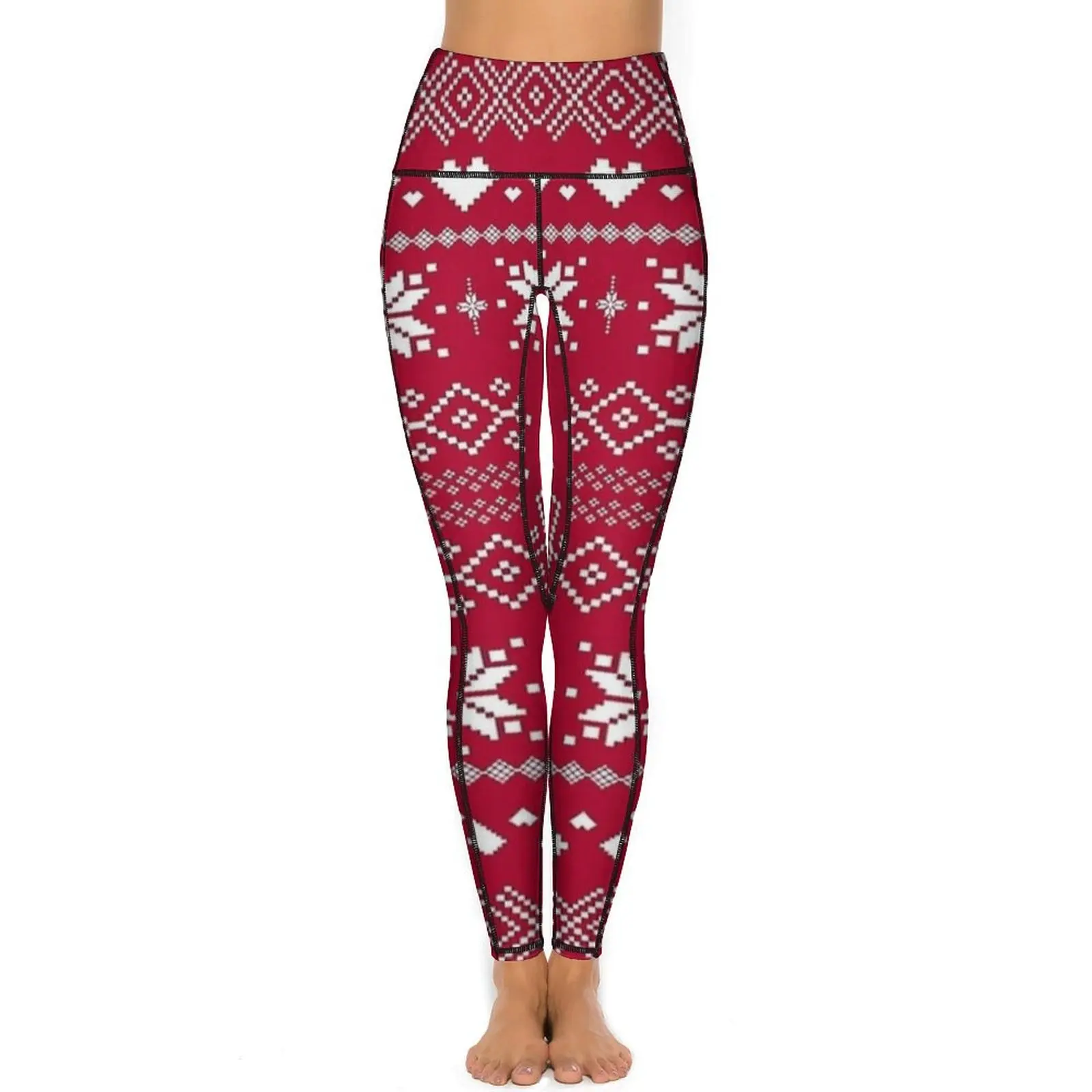 Leggings retrò natalizi moderni rossi e bianchi Pantaloni da yoga sexy a vita alta Leggins elastici Kawaii Legging sportivo da palestra grafico da donna