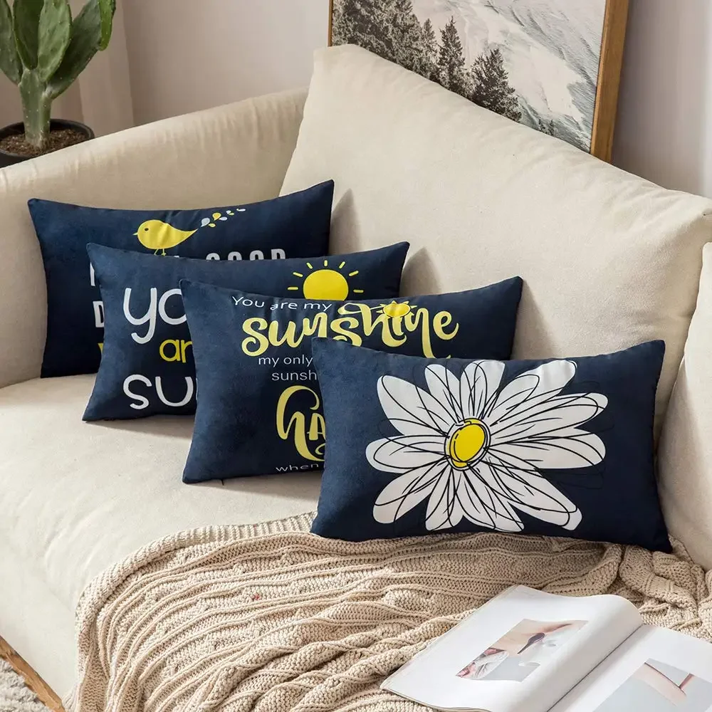 You are my sun daisy happy bird navy blue waist pillow cover sofa cushion cover home decoration can be customized 30*50 40*60