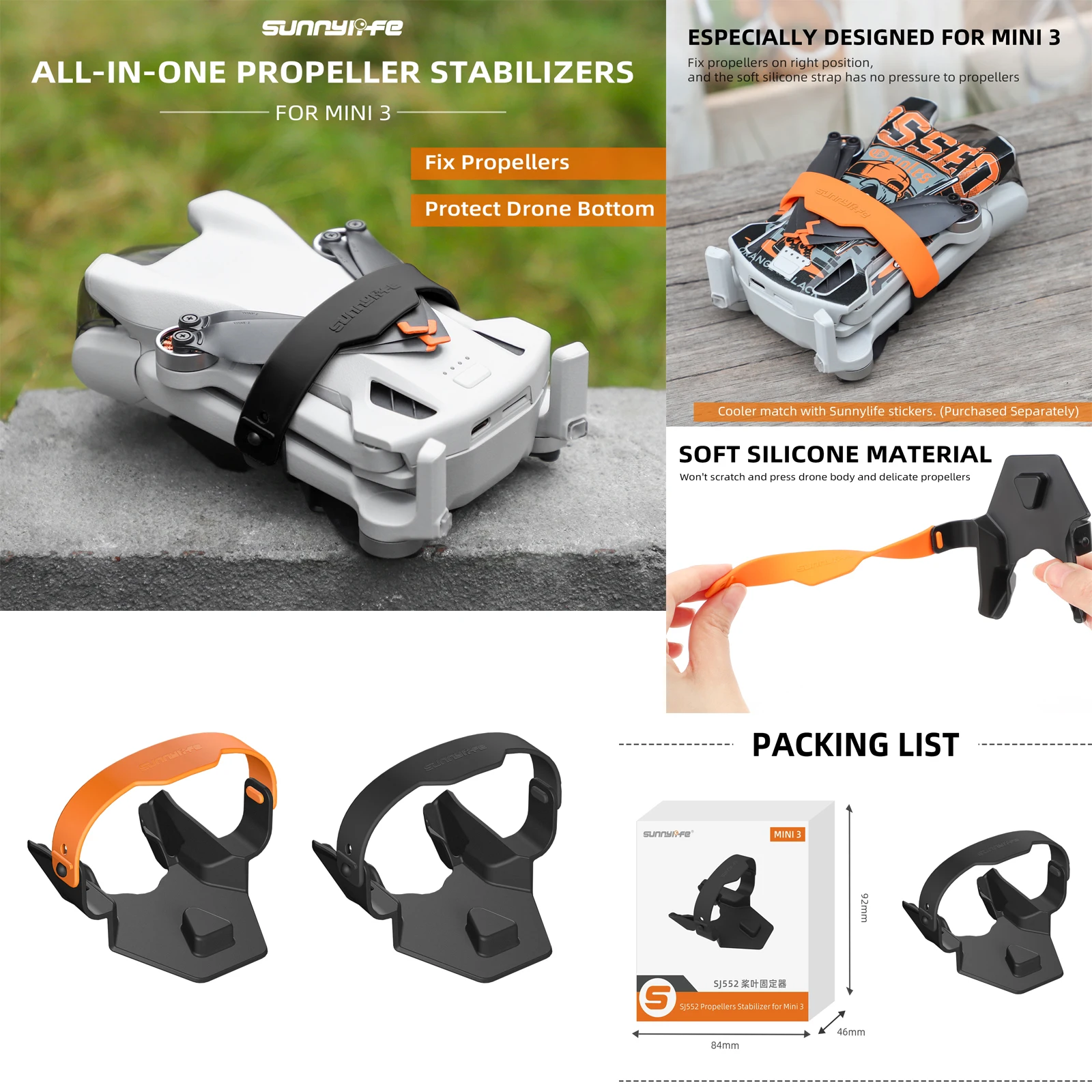 Sunnylif المروحة أسفل حامل ل DJI Mini 3 أجنحة المثبتات الثابتة واقية الدعامة شفرات حزام صغير 3 ملحقات طائرة بدون طيار