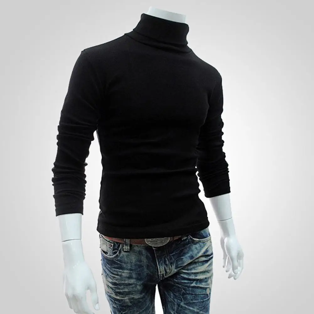 Стильная однотонная эластичная трикотажная рубашка, удобный пуловер, Мужская Водолазка с длинным рукавом, пуловер для осени и зимы