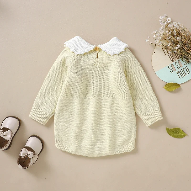 Baby Bodysuits Knitted Newborn Boy Girl Romper Long Sleeve Autumn Infant Kid Clothing Fashion Embroidery 0-18M Overalls Jumpsuit