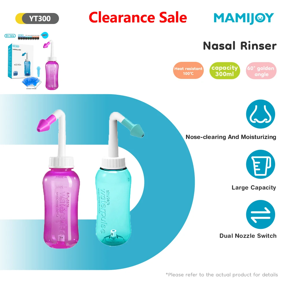 

MAMIJOY 300 мл очиститель для носа, ирригатор для носа, бутылочка для полоскания носа, защита для носа, избегайте аллергического ринита, взрослых и детей Neti