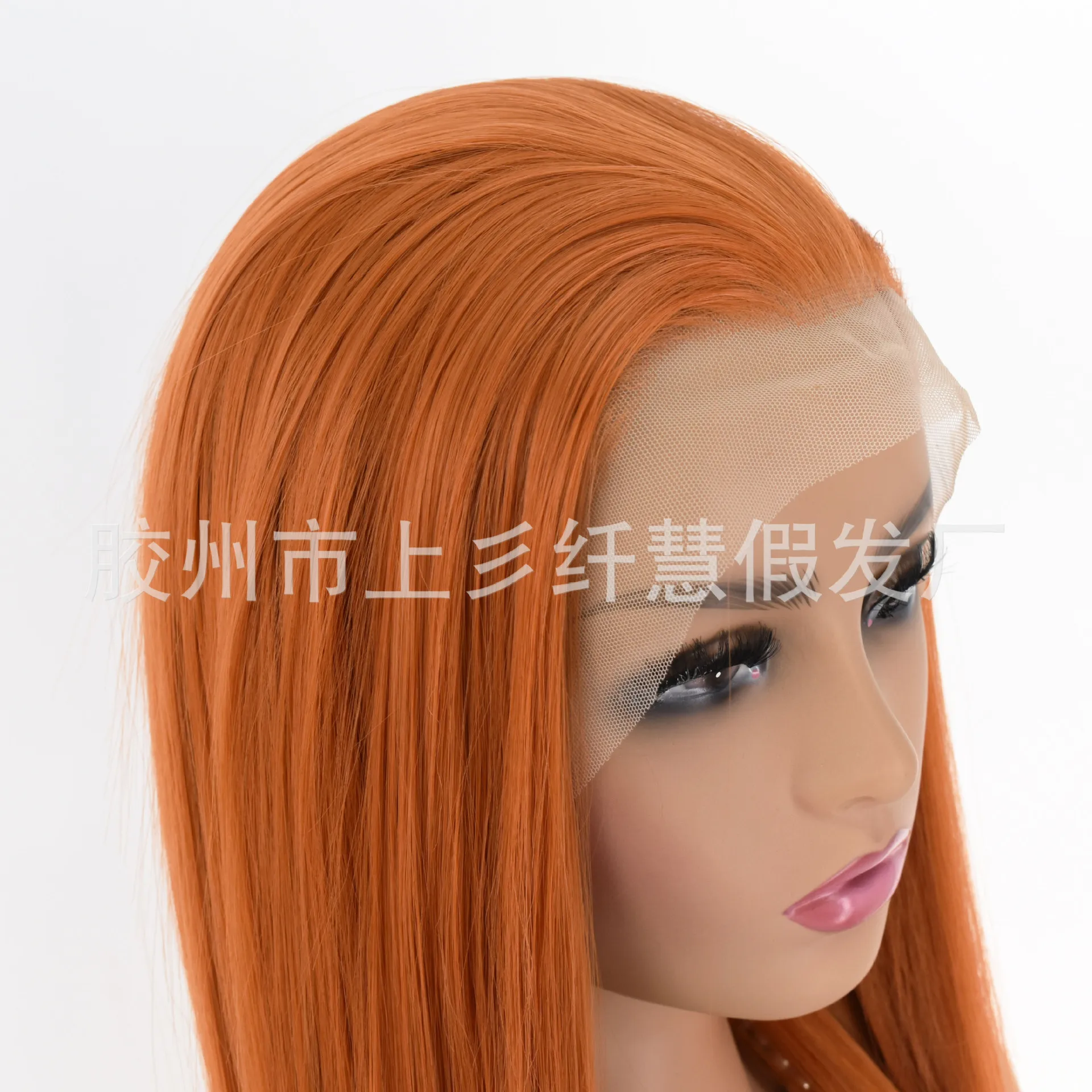Synthetic Lace Front Orange Long Straight Cosplay Wig for Women, Matte Heat Resistant Fiber, Hand Tied Natural Party Costume