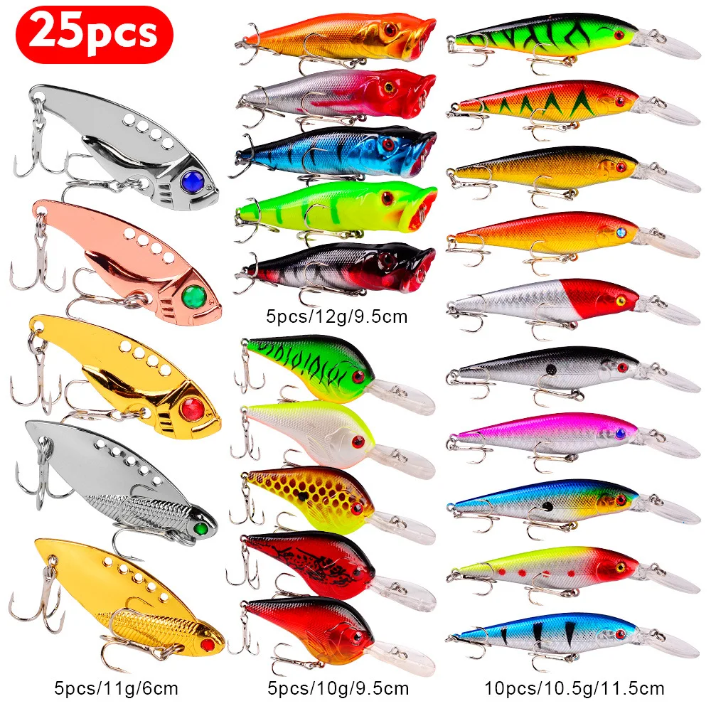 25pc-390g-ルアーキット-混合人工餌セット、バス-パイク釣り用のリアルなスイムベイト
