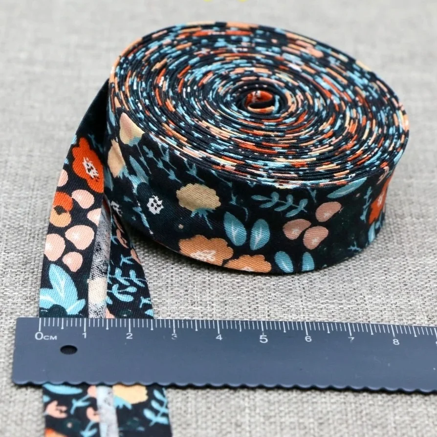 New Cotton Printed Bias Tape Size 25mm Folded Binding Cloth Tape for hom homework House cloth making DIY handmade ribbon