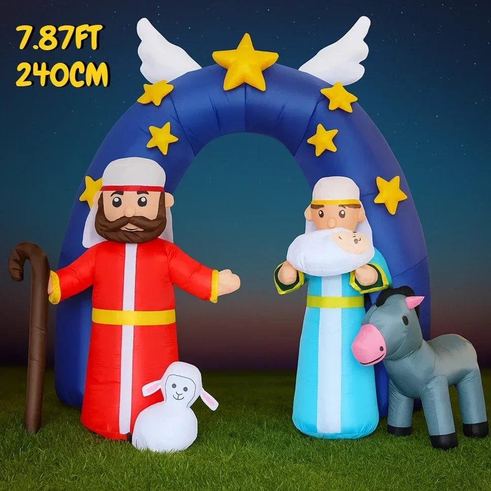 7.87FT Outdoor Inflatable Toy Nativity Jesus Donkey Lamb Holiday Gifts LED Lights Xmas Yard Home Decorations Ornaments Decor
