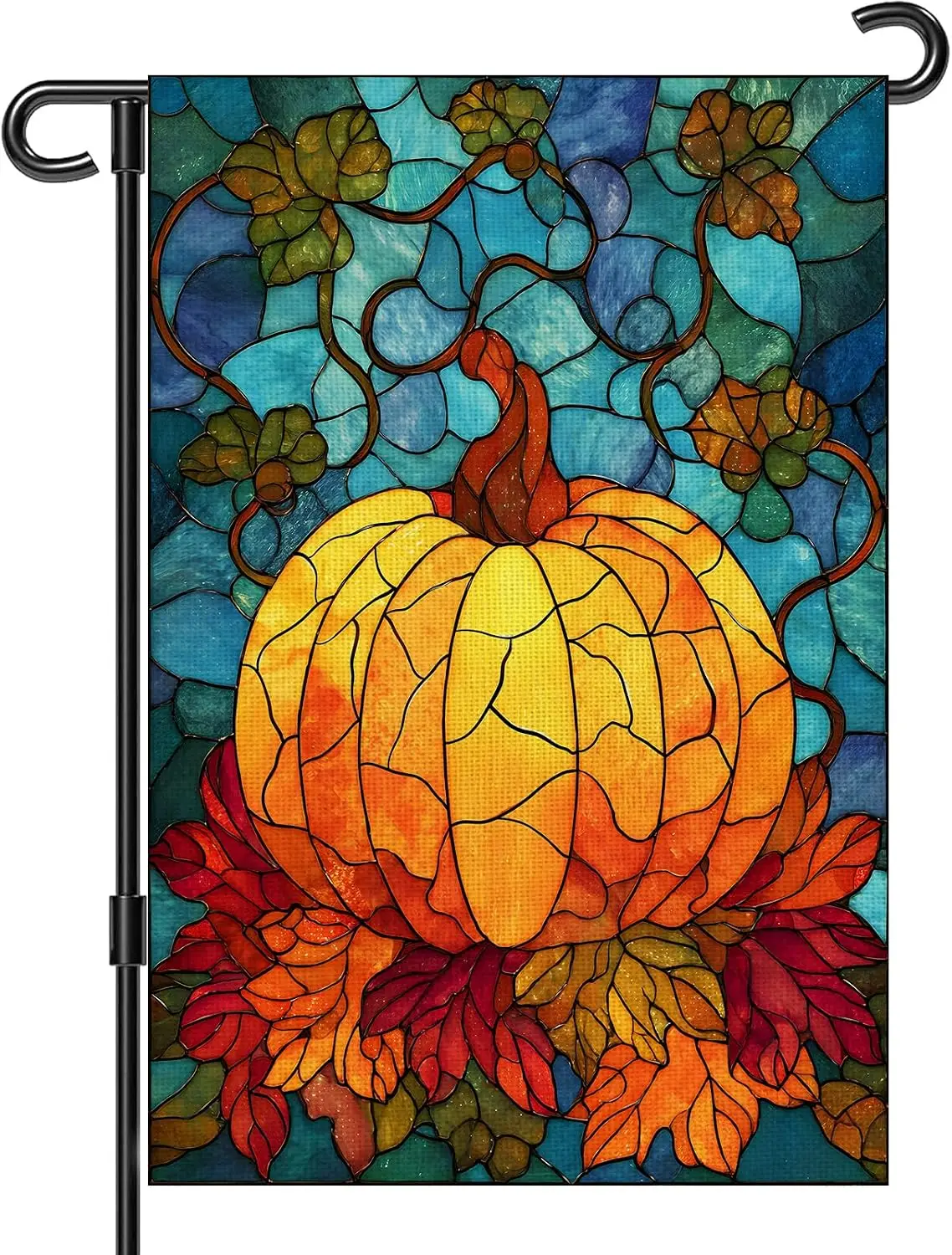 Fall Garden Flag 12x18 Inch for Outside Double Sided Fall Decorations Outdoor Yard Sign Stained Glass Pumpkin Maple Leaf Ban kkz