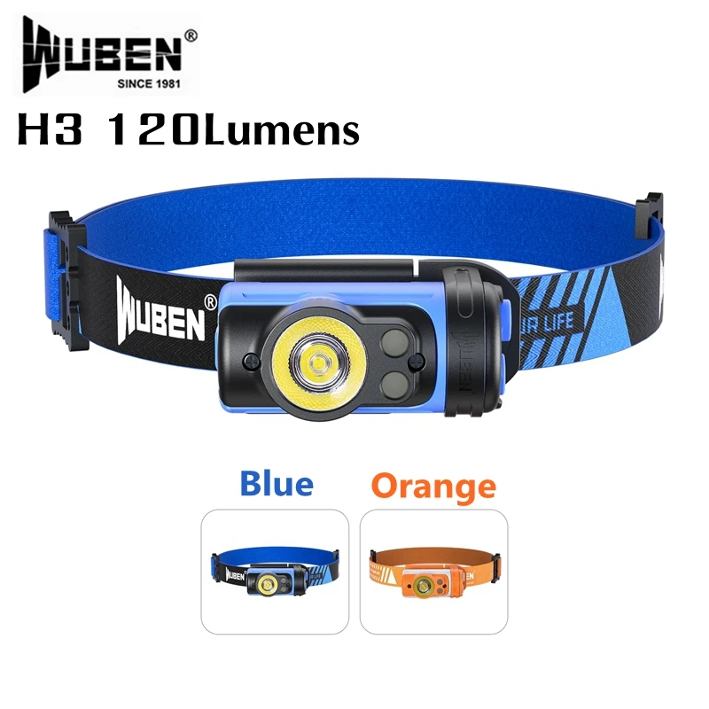 WUBEN-Lampe de sauna H3, 120lumens avec LED P8, réglable à 360 °, 7 modes de fonctionnement, lumière dure, étanche, pour EDC, camping, randonnée