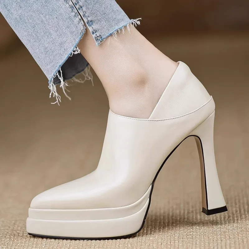 Super High Heel Platform Single Shoes Women's Fashion Pointed Toe Side Pull Anti-slip Wear-resistant Low Top Shoes