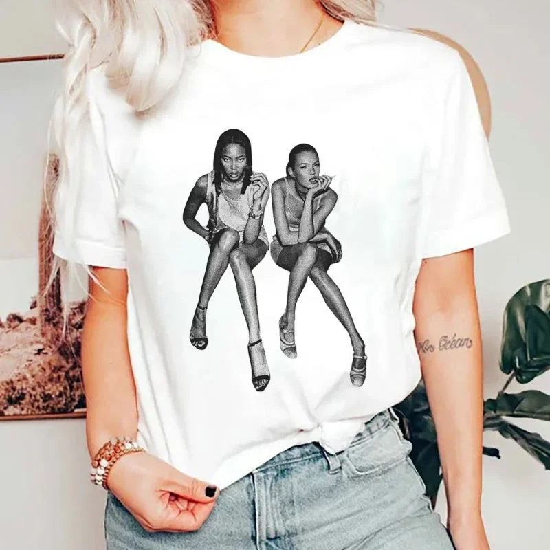 Kate Moss and Naomi Campbell After Party Women\'s Summer Vintage Short Sleeve Shirt Celebrity Inspired Pinterest Aesthetic Tshirt