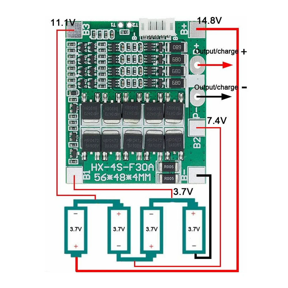 4S 30A 14.8V Li-ion Lithium 18650 Battery BMS Packs PCB Protection Board Balance Integrated Circuits Protection Board