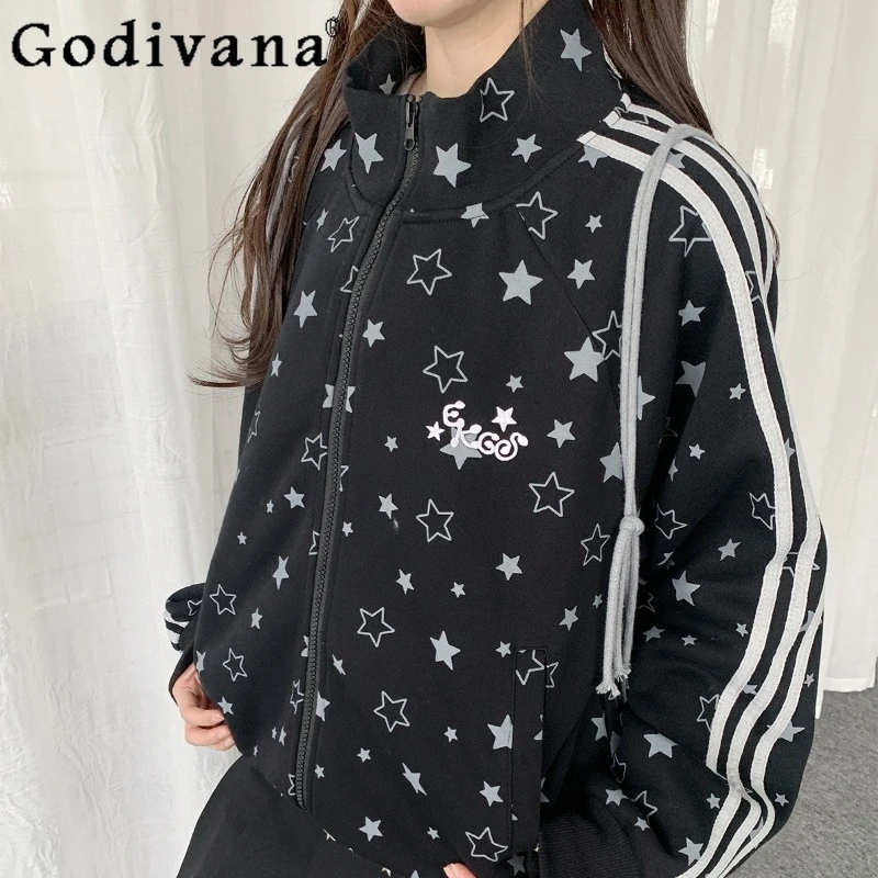 

Print Star American Subculture Sweatshirt for Women Autumn Winter Y2K Street Hoodies Lady Versatile Sports Style Sweatshirts