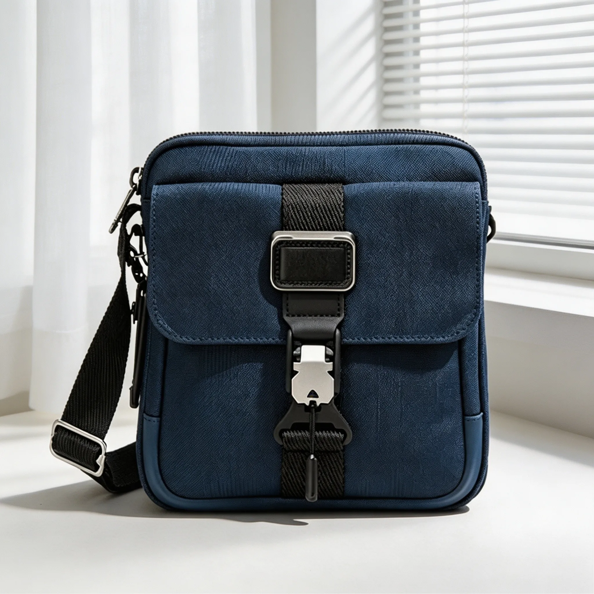 Men Ballistic Nylon Crossbody Bag, Stylish Lightweight Small Square Casual Shoulder Bag