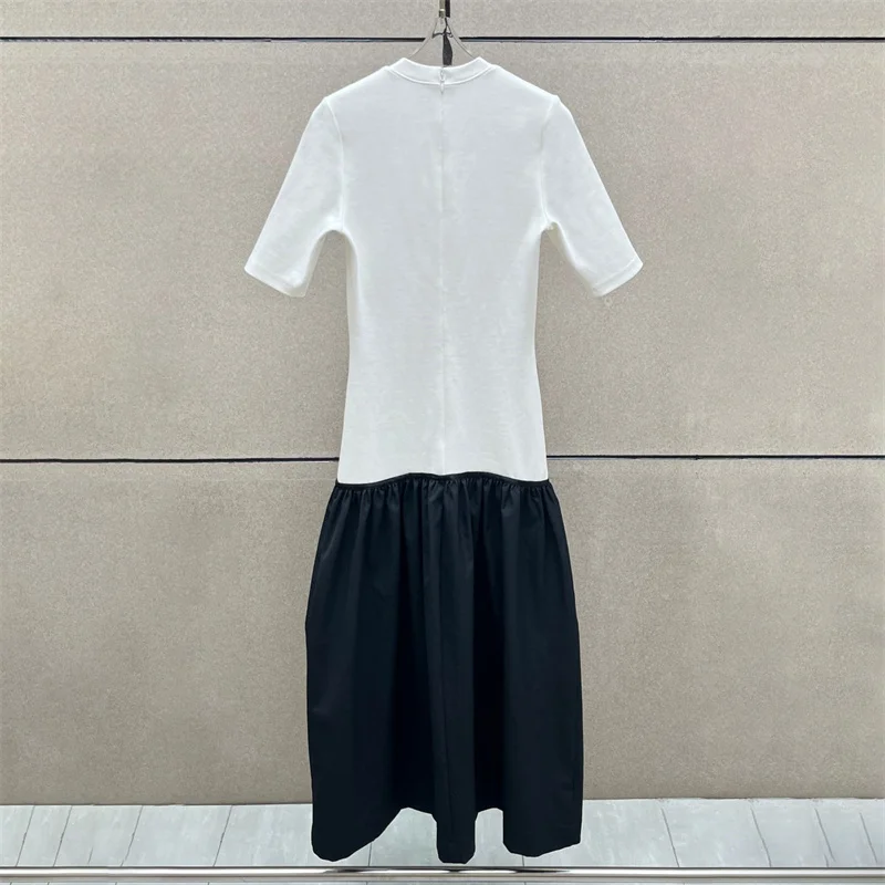 women's casual dresses New color blocking spliced long dress for summer 2026 Cotton blend short sleeved dress y2k party dresses