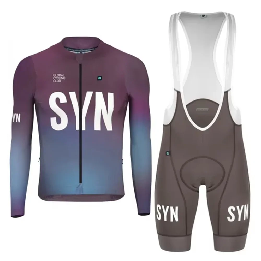 Syn primavera verão equipe de corrida masculina manga longa terno bicicleta vestuário ciclismo pro race team ls camisa e calças bib