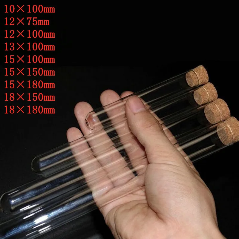 12pcs/lot U-shape Clear Glass test tubes with cork stopper for kinds of Labs/schools glassware Length 75/100/150/180mm