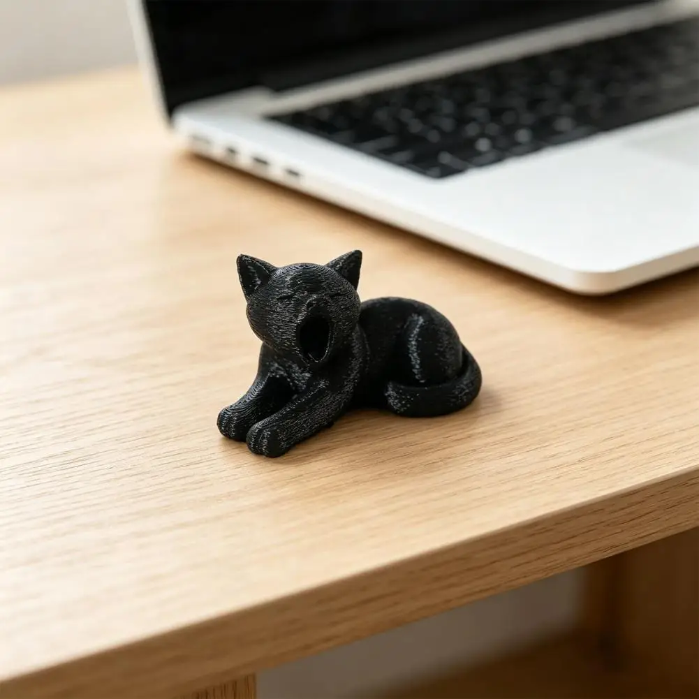Decorative Cat Statue Cute Cat Ornament 3d Printed Cat Ornament with Plush Texture Realistic Furry Baby Figurines Cute for Desk