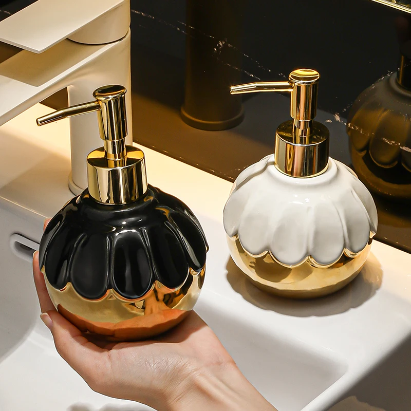 Botella desinfectante de manos de cerámica de 350ml, botella de prensa de loción de gel de ducha para el hogar y el Hotel, dispensador de champú de jabon