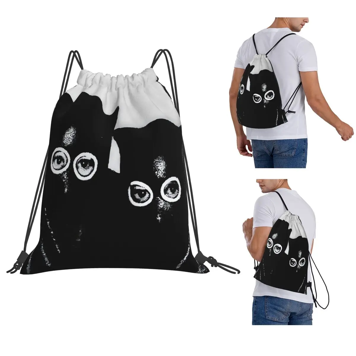 Twin Shadow Cats Backpacks Fashion Drawstring Bundle Pocket Sundries Bag Book Bags for Travel School