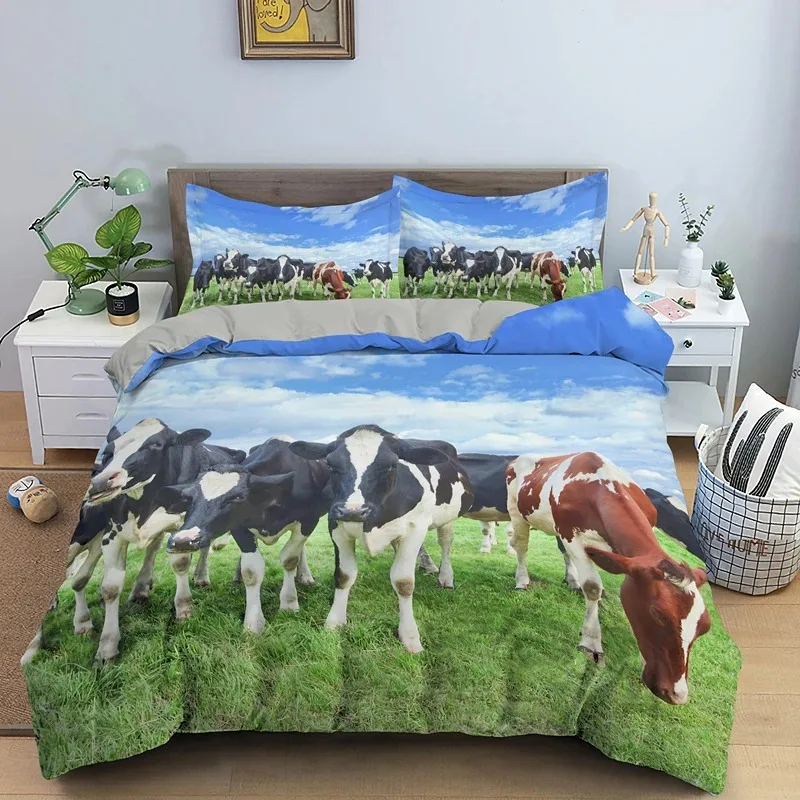 

Cows Duvet Cover Set 3D Animals Black White Milk Cows King Queen Size Polyester Comforter Cover for Boys Girls Kids Bedding Set