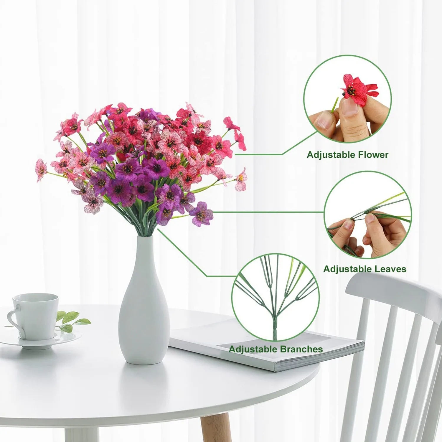 A45I Artificial Outdoor Plants and Flowers 12 Bundles,UV Fake Flowers for Home Decoration,Pink Fuchsia