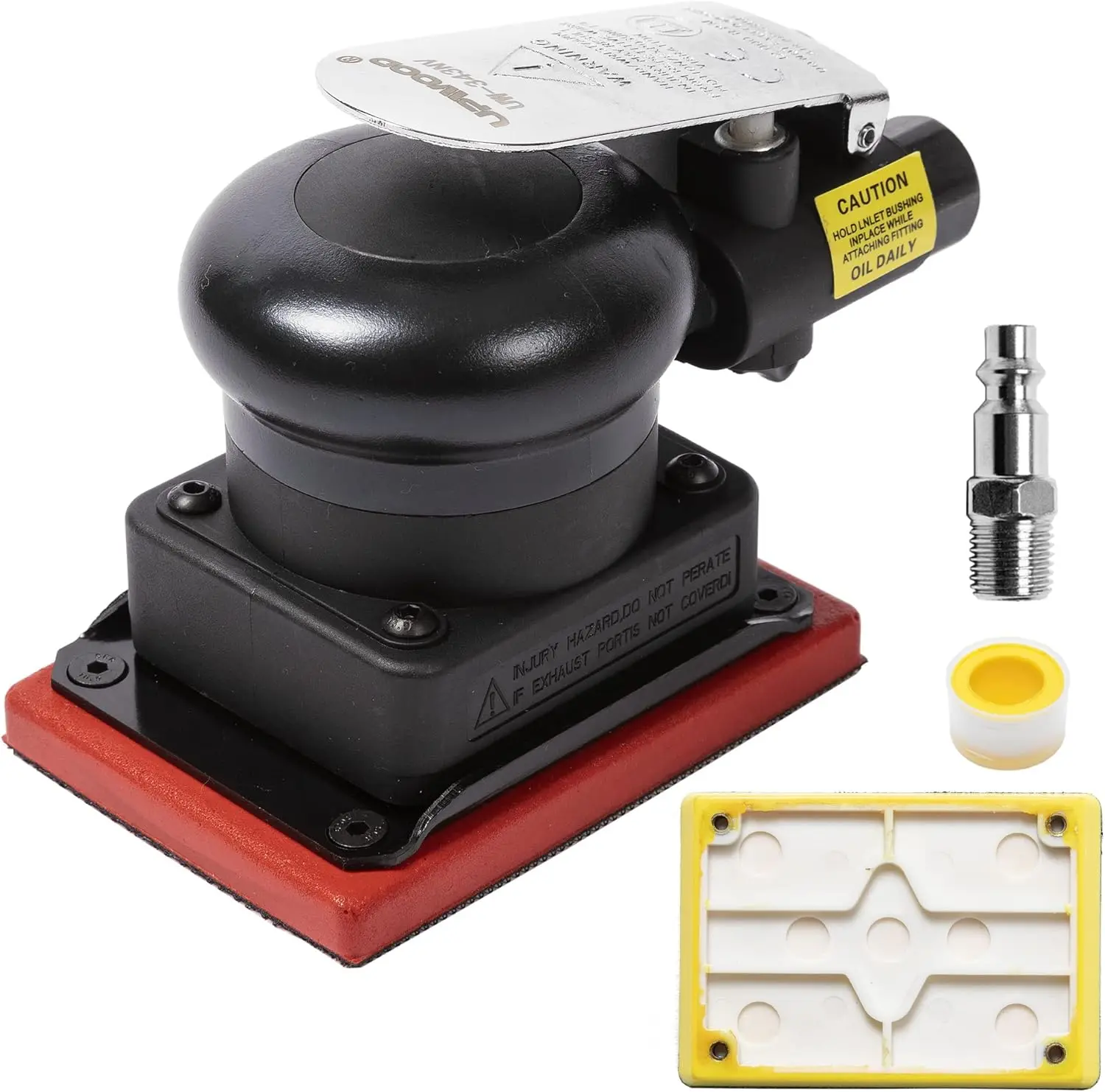 Non-Vacuum Orbital Air Sander, Mini Jitterbug Sander 3 in x 4 in 1/8 in Orbit 12,000 Max OPM with 1 Extra Hook-Loop Pad (3 x 4 i