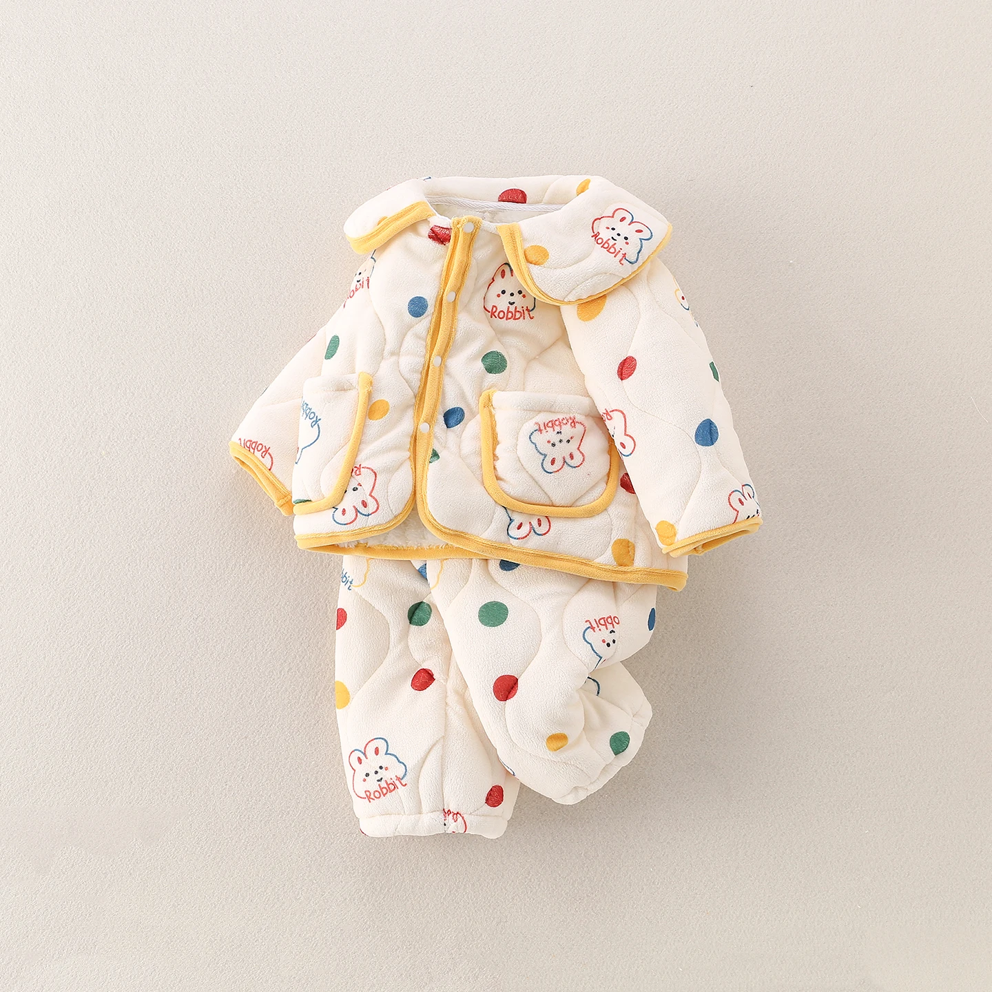 Thiened Fce 아기 겨울 홈 의류 세트 어린이 따뜻한 면 잠옷 소년과 소녀를위한 투피스 캐주얼 레저 슈트