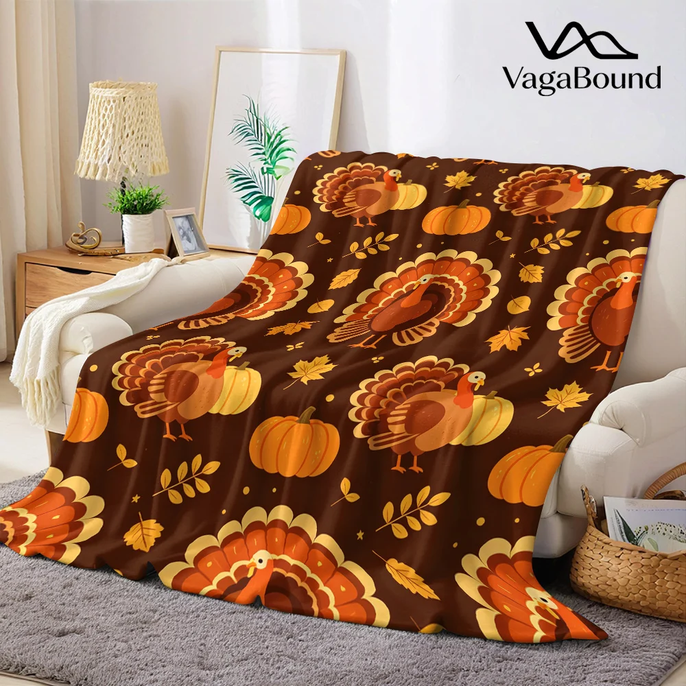 Thanksgiving Turkey Autumn Flannel Blanket Warm Soft Halloween Christmas All-Season Couch Decorative Cozy Warm Gift