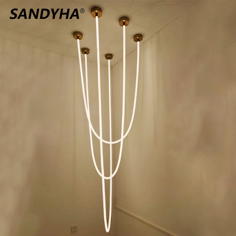 SANDYHA Lustre Para Sala De Estar Minimalist Line Art Design Chandeliers Led Lamp for Living Dining Room Pendant Lighting Decor