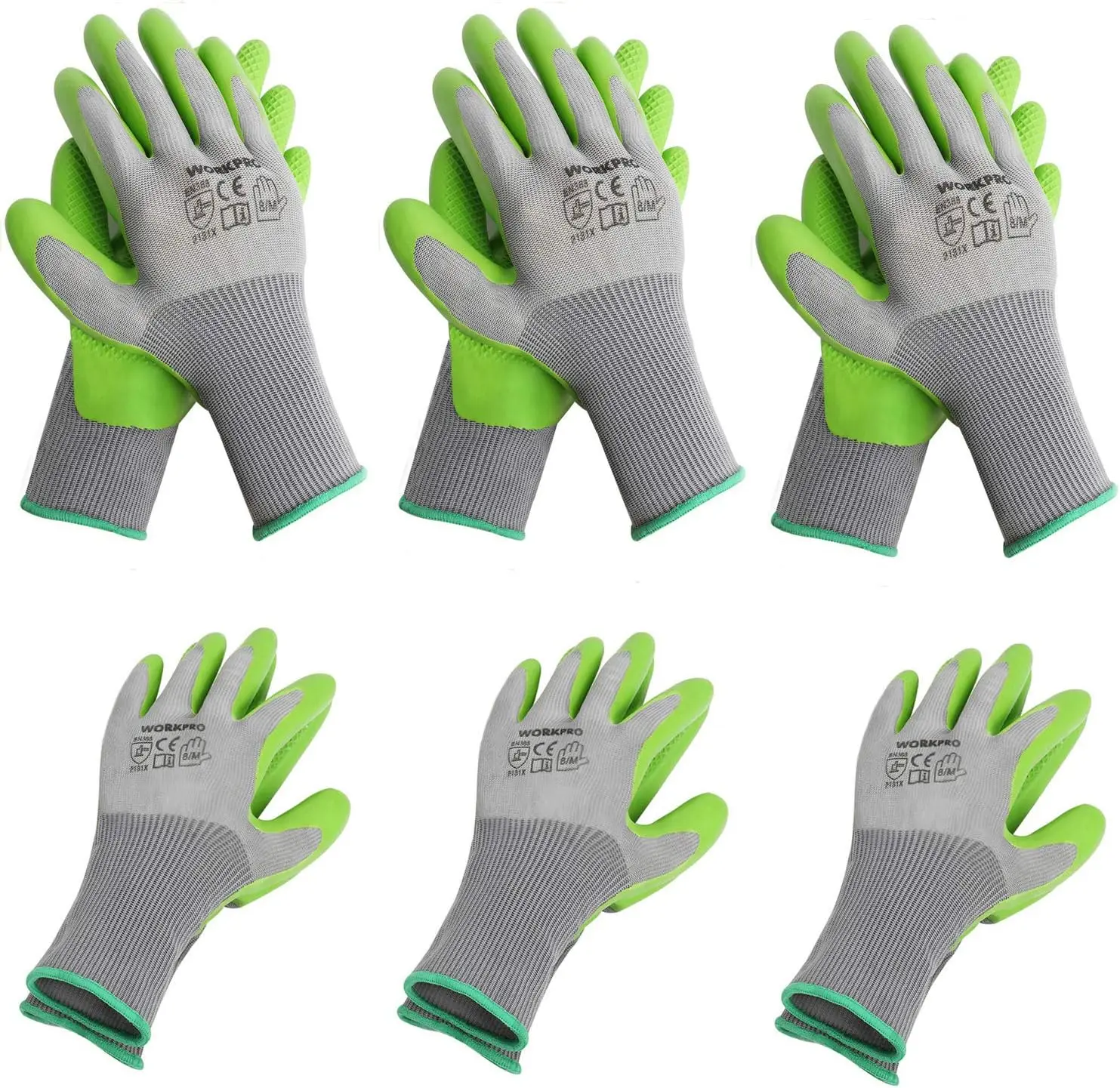 

6 Pairs Garden Gloves, Work Glove with Eco Latex Palm Coated, Gardening Gloves, Working Gloves for Weeding, Digging, Raking, and Pruning (Medium)