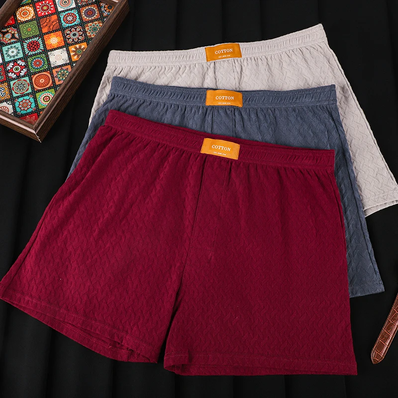 

3-Pack Men's Cotton Boxer Shorts Loose Breathable Sports Underwear Fashion Solid Color Four-Corner Briefs for Young Men