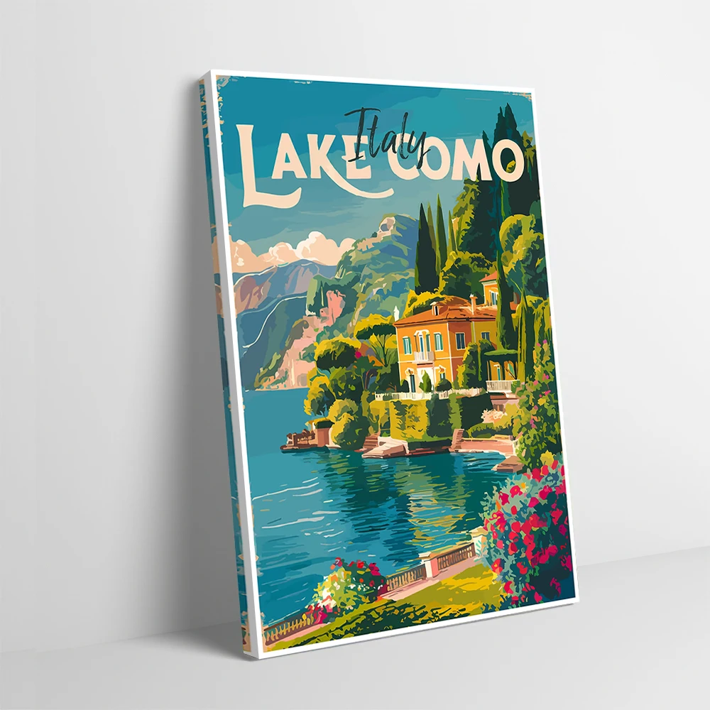 بحيرة كومو إيطاليا السفر المشارك تخصيص مطبوعة قماش اللوحة جدار الفن هدية لديكور الغرفة الجمالية صورة ديكور