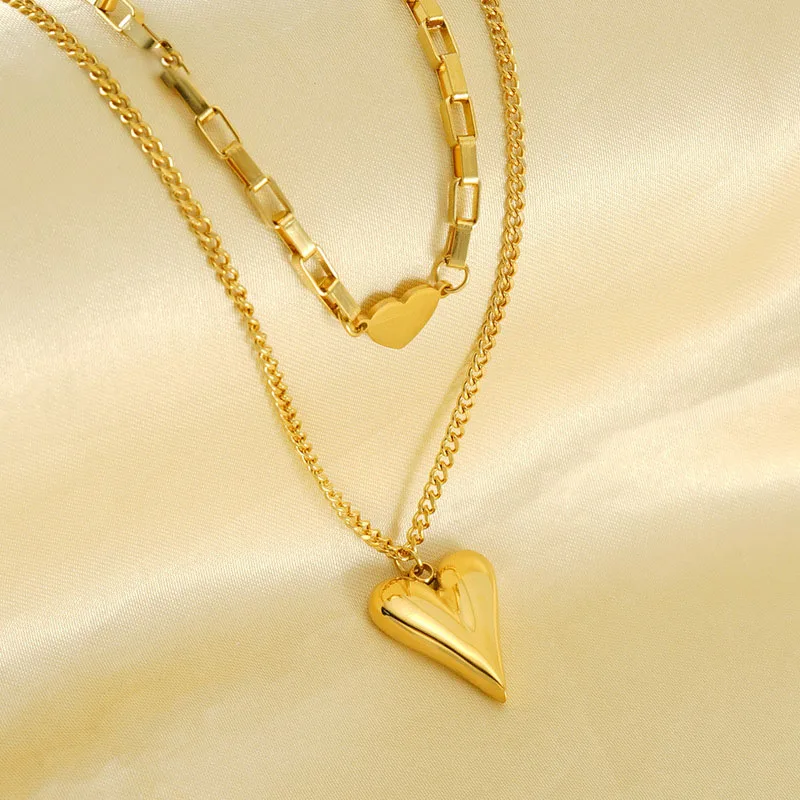 

Gold Love Heart Pendant Necklace Double Layer Chain Jewelry Accessories for Women Party Clavicle Chain Jewelry Making