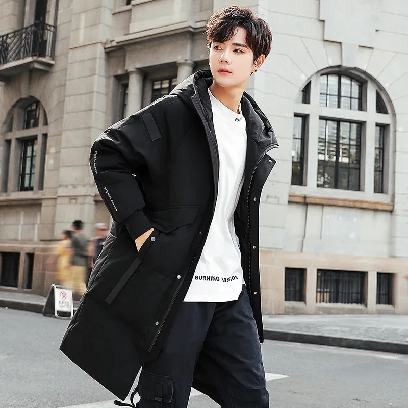 

Men's Winter Down Jacket Long Coat Thickened Warm Hooded Parka Fashion Youth Brand Couple's Outwear Puffer Jacket Men JK-216