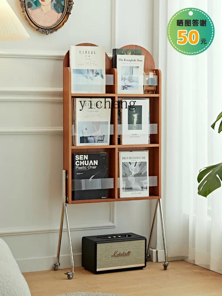 XC Exploration Middle-Ancient Bookshelf Reading Display Solid Wood Magazine Rack Small Apartment Living Room Balcony Storage